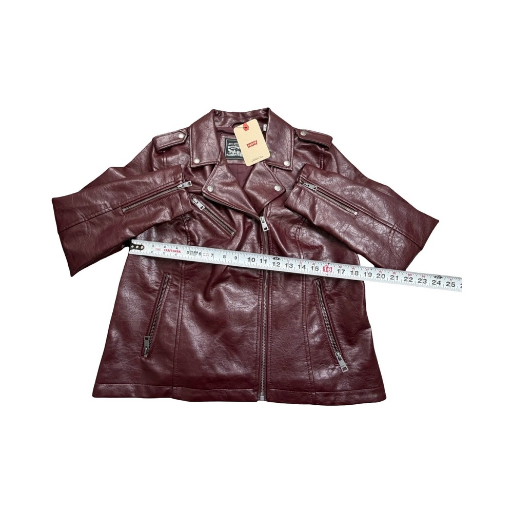 Levi's Jacket Womens XL Burgundy Faux Leather Moto Asymmetrical Zip Biker New - Picture 7 of 12